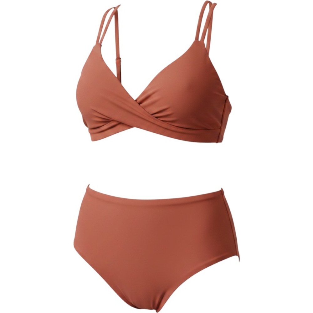 Terracotta Burnt Orange High Waisted Bikini Set Twist Front Two Piece Swimsuit L